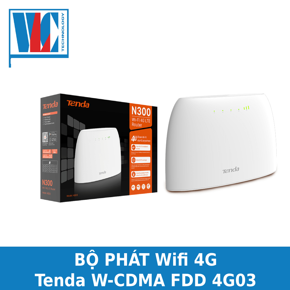 Bộ Phát Wifi 4G LTE Tenda 4G03 Chuẩn N300 - Hàng chính hãng