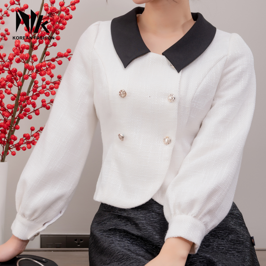 Áo Ký Giả Tay Dài Nữ NK FASHION Thiết Kế Bo Tay Áo, Cổ Bẻ Cùng 2 Hàng Cúc Lịch Sự Snag Trọng, Chất Vải Cao Cấp NKSM2111001