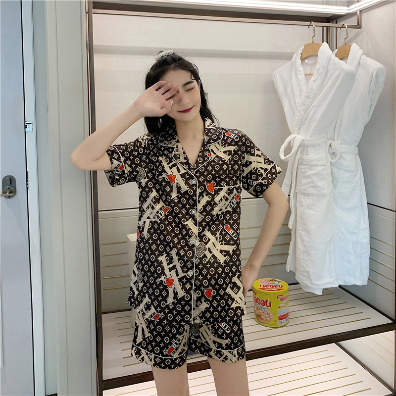 Bộ đồ Pijama HK hottrend phái nữ Mùa hè băng lụa ngắn tay mỏng mùa xuân mùa hè gió mặc nhà- A00223