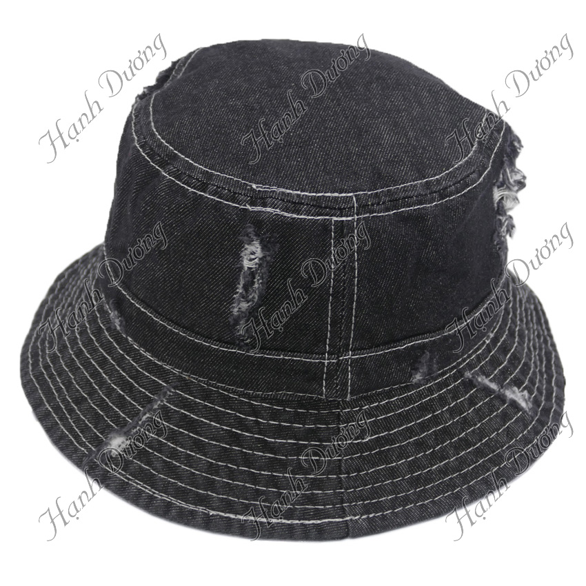 Nón bucket jean rách bụi cá tính không thêu, có quai nón