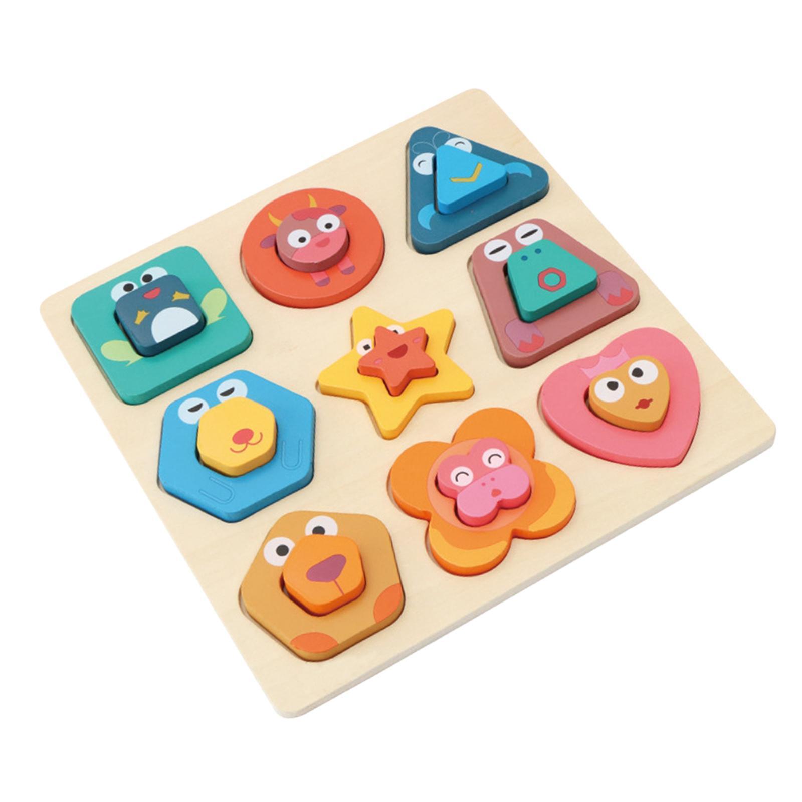 Wooden Shape Puzzle Geometric Shape Puzzles Toy with Board for Toddler Boys