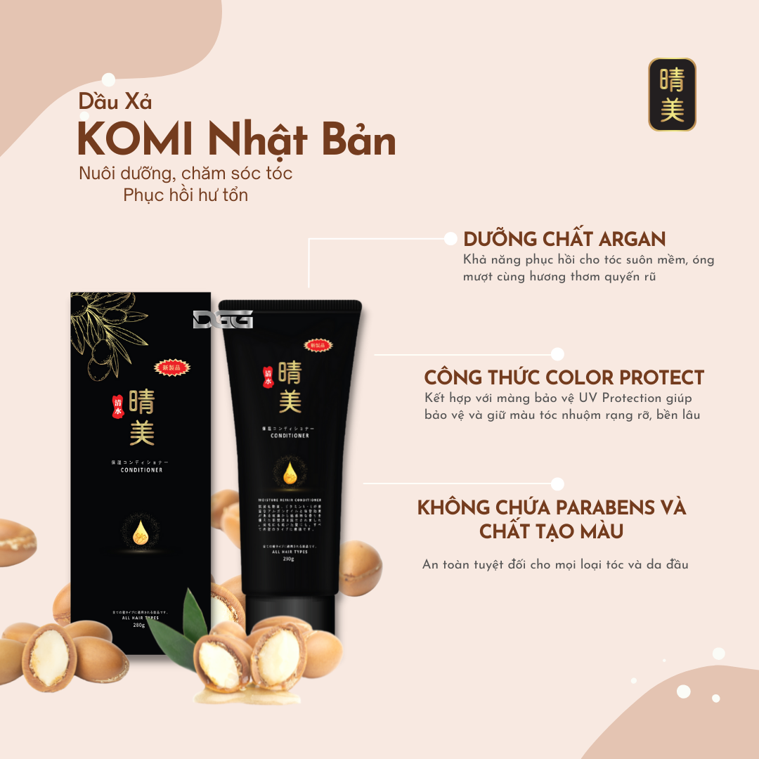 Dầu xả Komi Nhật Bản - Tinh chất Argan giữ màu tóc nhuộm, dưỡng ẩm, phục hồi hư tổn