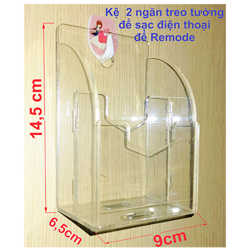 Kệ treo tường 2 ngăn để sạc điện thoại và remode