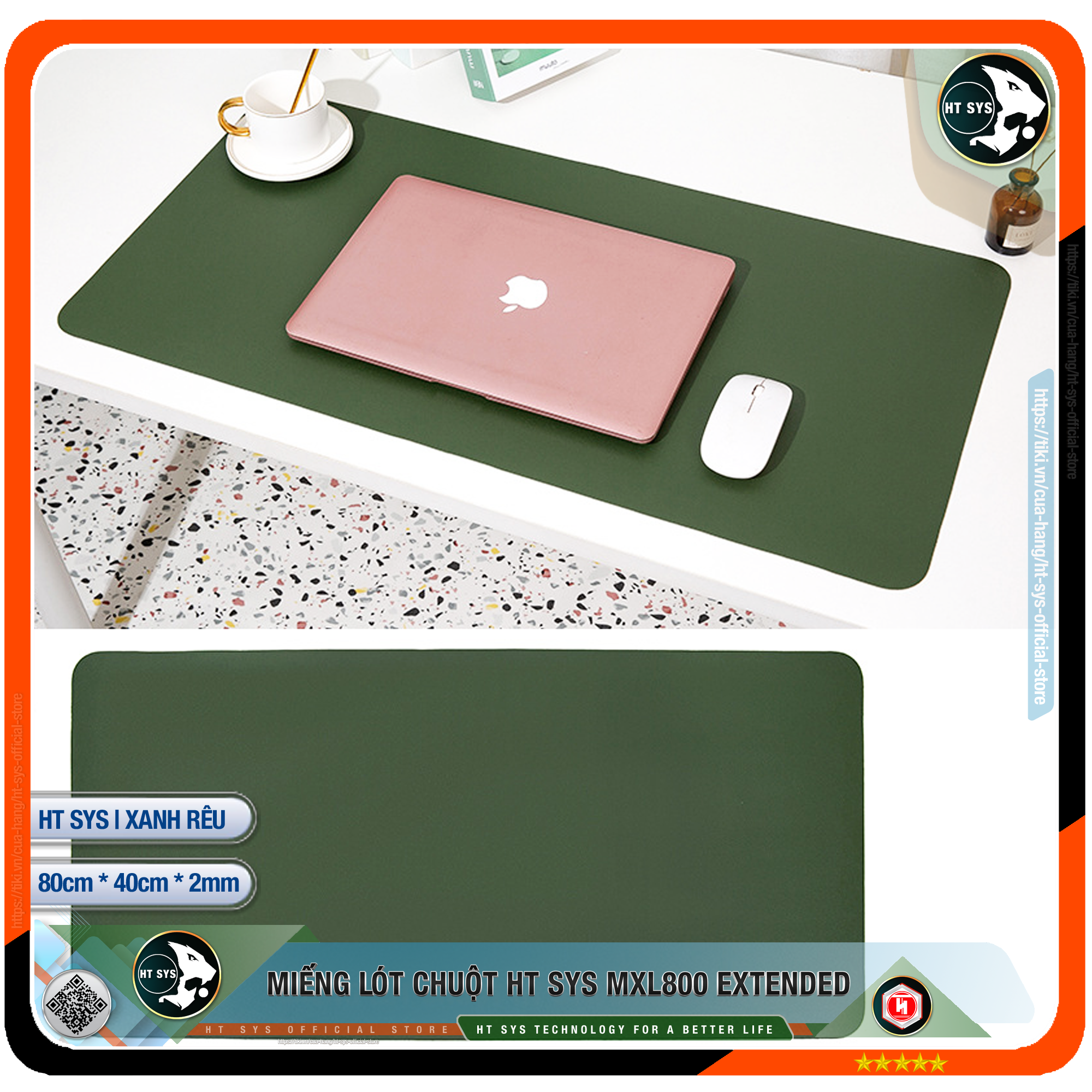 Lót Chuột HT SYS Mouse Pad - Miếng Lót Chuột Cỡ Lớn 80x40 - Chất Liệu PU Cao Cấp, Sử Dụng 2 Mặt, Mềm Mại, Không Nhăn, Chống Thấm Nước - Hàng Chính Hãng