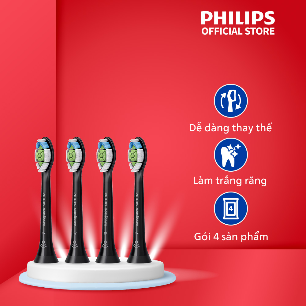 Đầu Bàn Chải Điện W2 Philips Sonicare Hx606496 Sạch Sâu, Trắng Răng - Bộ 4 Cái - Đen - Hàng Chính Hãng