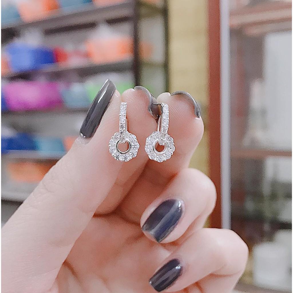 Bông tai nụ hoa hồng pha lê chốt bằng bạc MS0450