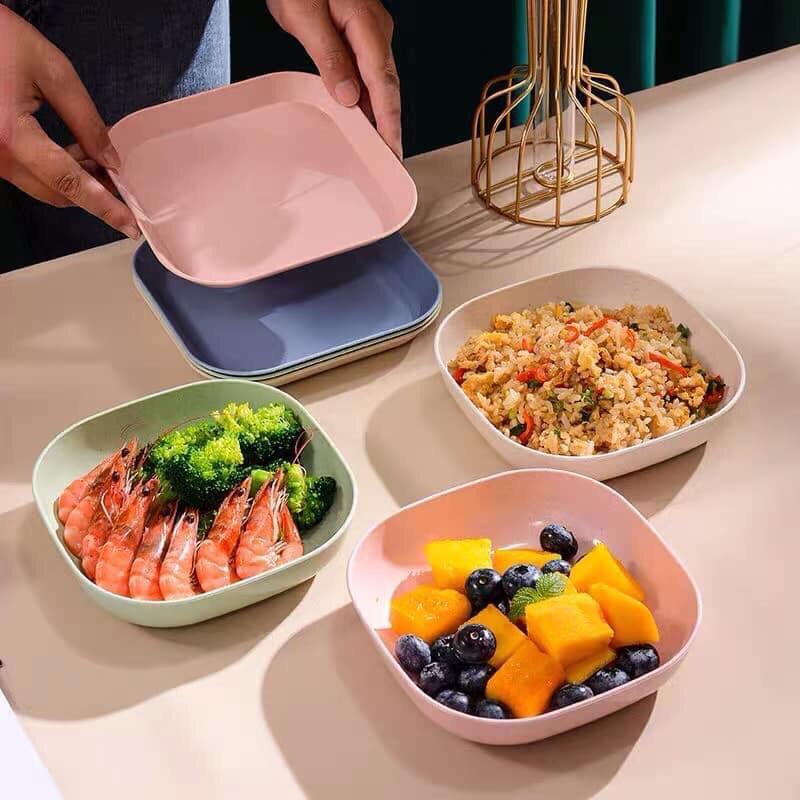 Bộ 8 Đĩa Lúa Mạch Màu Pastel, Bền nhẹ, thích hợp sử dụng trong gia đình, văn phòng, du lịch, dùng cho các bé...