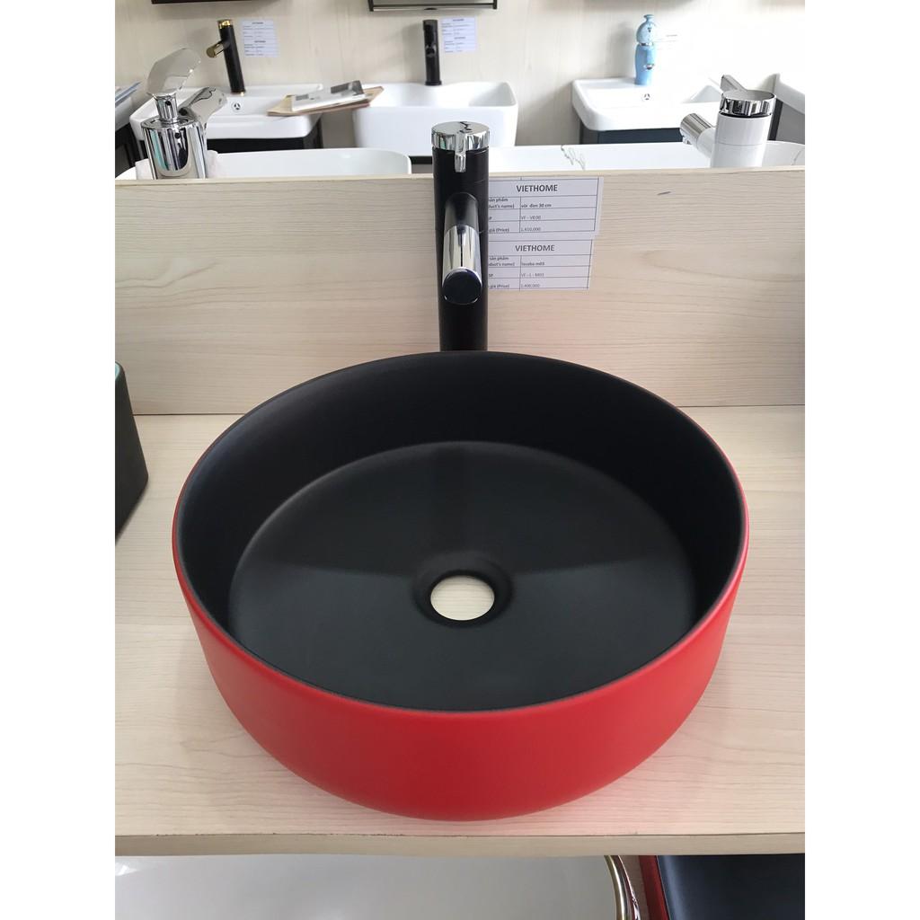 LAVABO TRÒN MÀU ĐEN ĐỎ