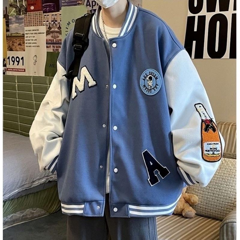 Áo khoác bomber nam nữ chữ M, áo khoác nỉ varsity jacket 2 lớp form rộng phối nút (3 màu)