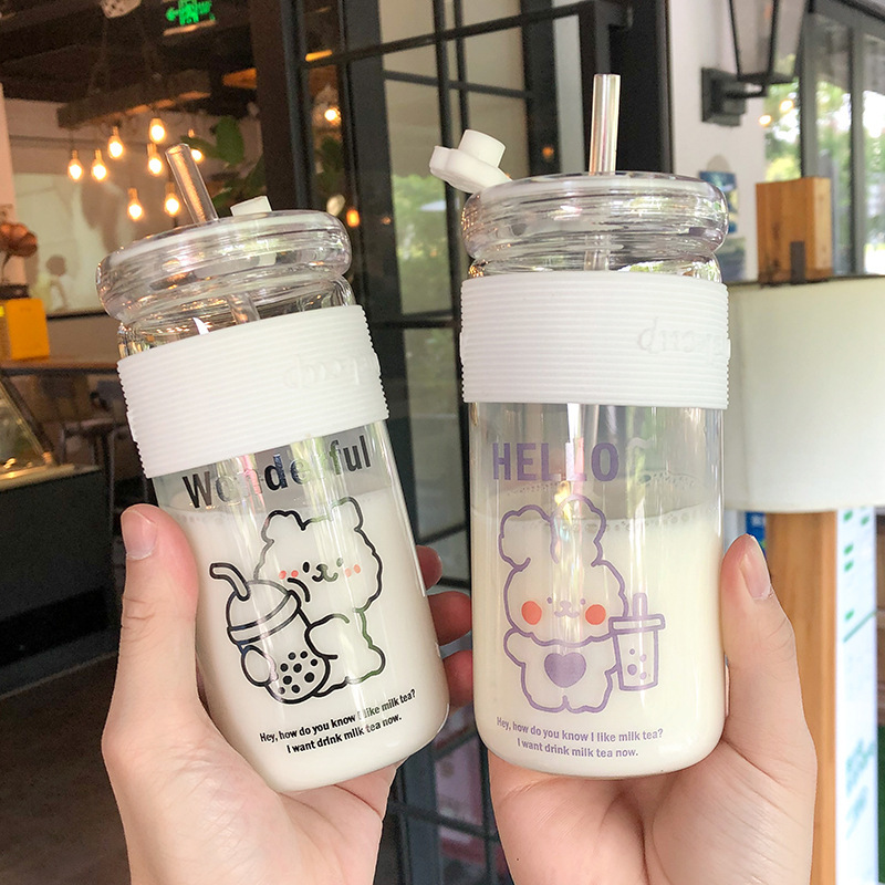 Cốc sứ trong suốt 450ml kèm ống hút