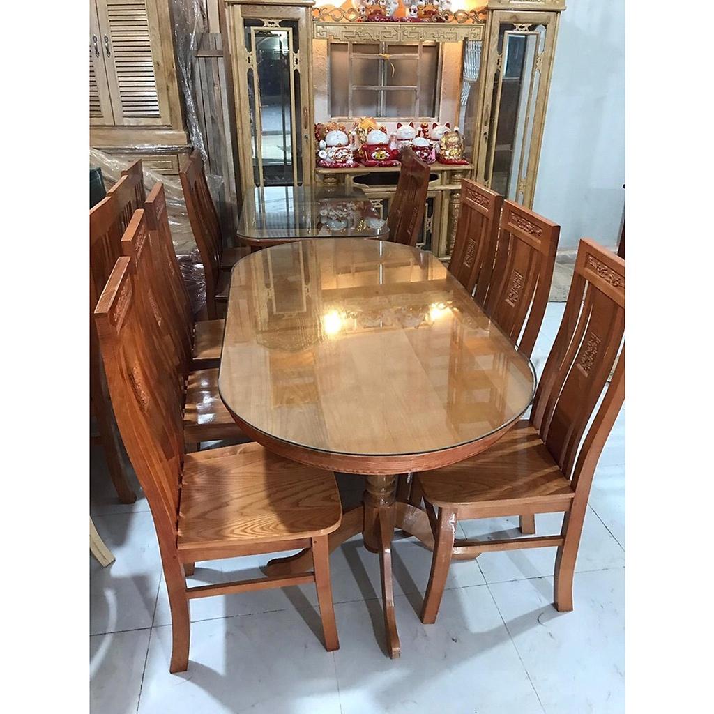 Bộ bàn ghế ăn bầu dục gỗ sồi màu cánh dán