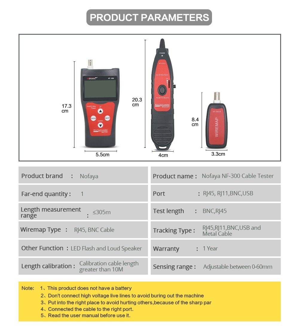Quà Tặng Kèm - Máy test cáp mạng, cáp đồng trục, USB và điện thoại NOYAFA NF-300. Máy Dò Dây Âm Tường Noyafa NF300 - Hàng Chính Hãng. NF-300 BNC USB RJ11 Telephone RJ45 LAN Network Cable Tester Wire Tracker Anti-Interference Tone Tracer