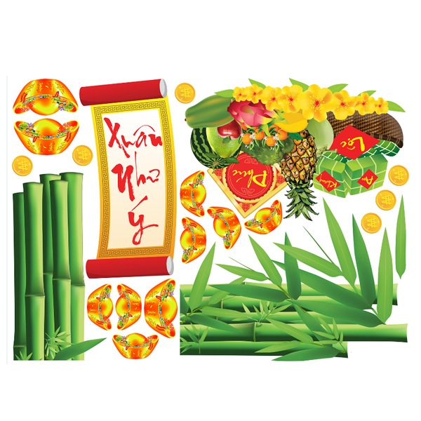 Decal Dán Tường Trang Trí Tết Lũy Tre Mùa Xuân