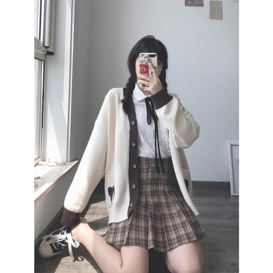 MS985 Áo khoác cardigan len nữ 2 túi gấu dễ thương học sinh