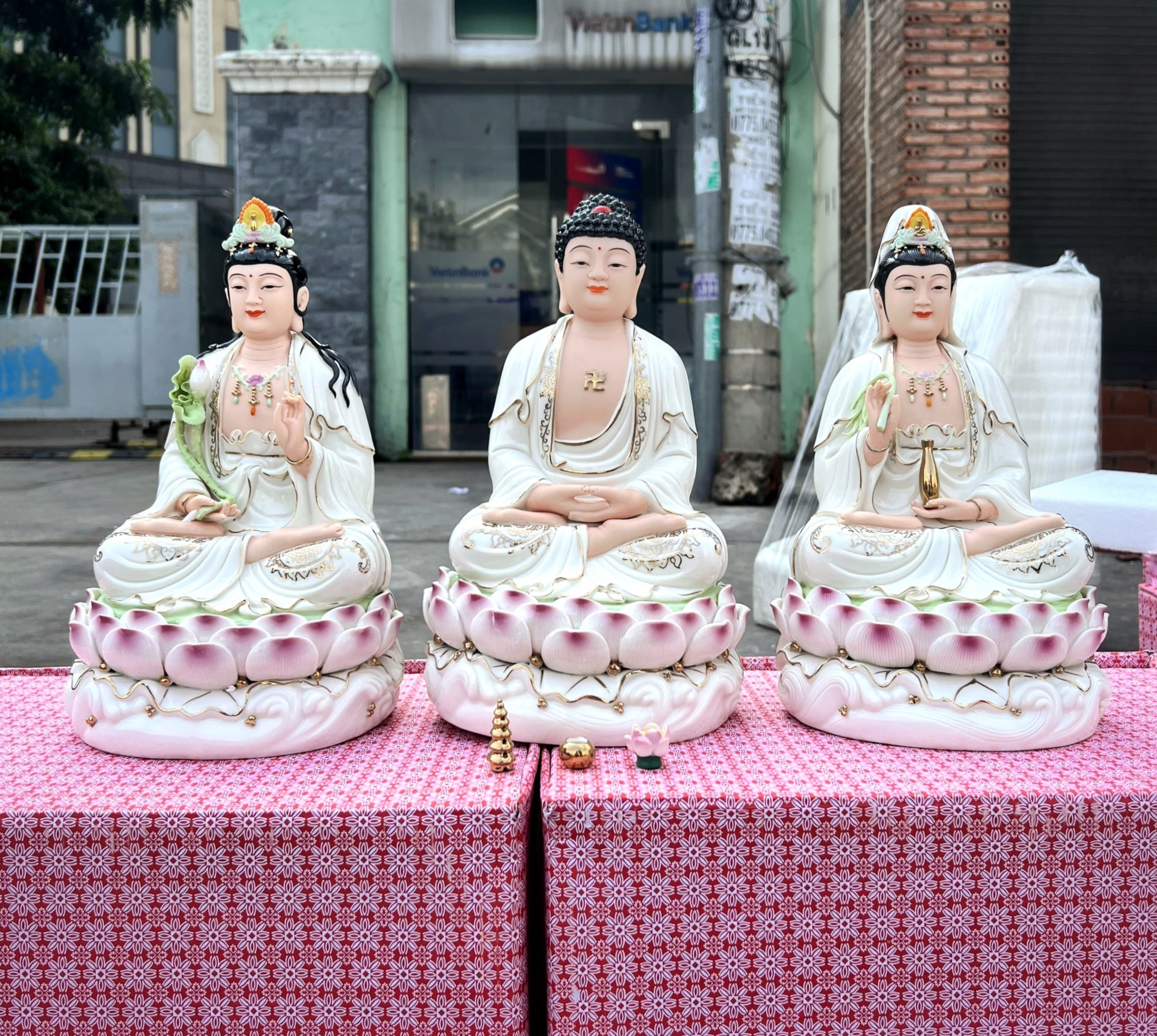 Bộ Tượng Tam Thế Phật sứ trắng Đức Hóa Cao Cấp - Cao 37cm
