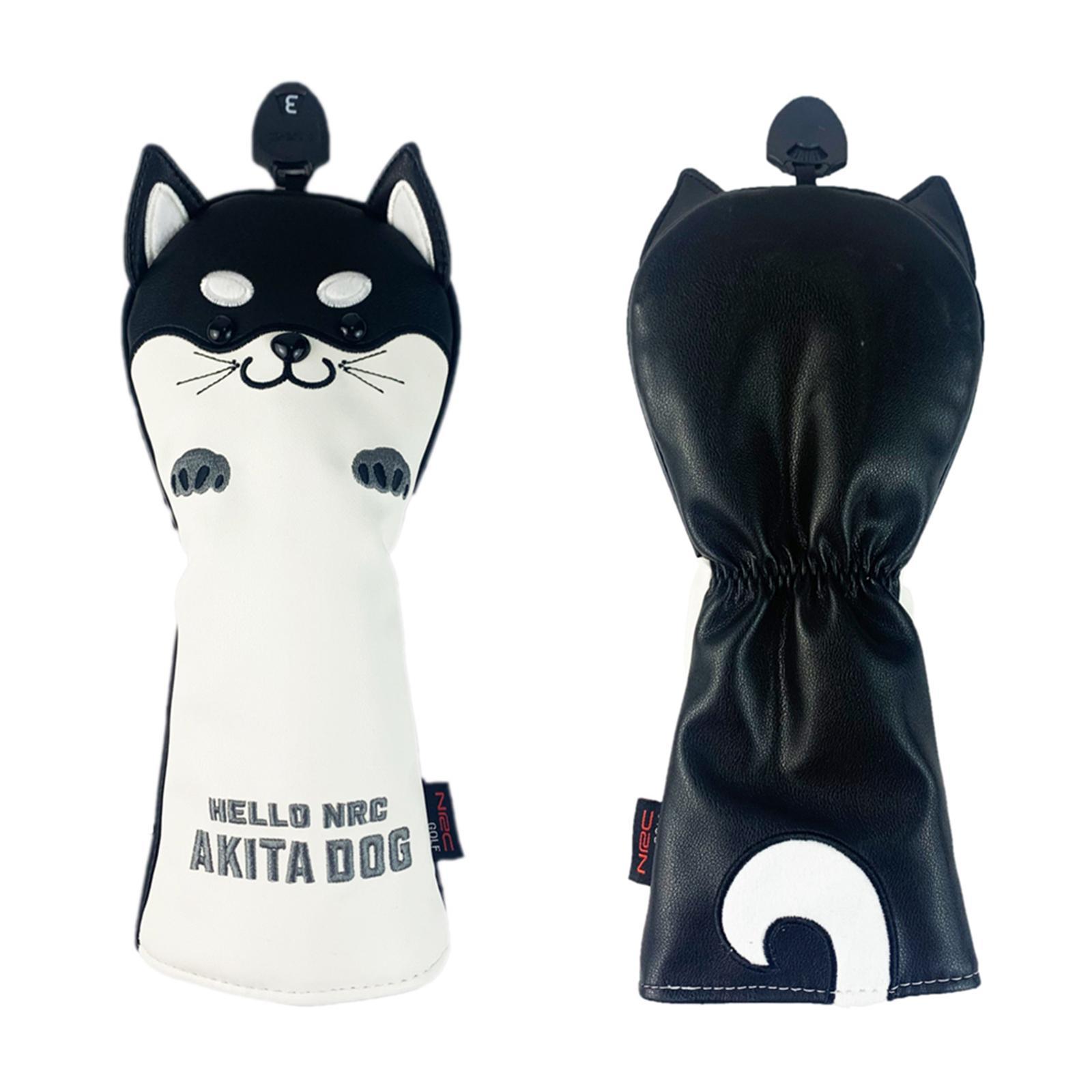 2xGolf Driver Head Cover PU Leather 400cc Woods Stylish Protector with No. Tag FW Black