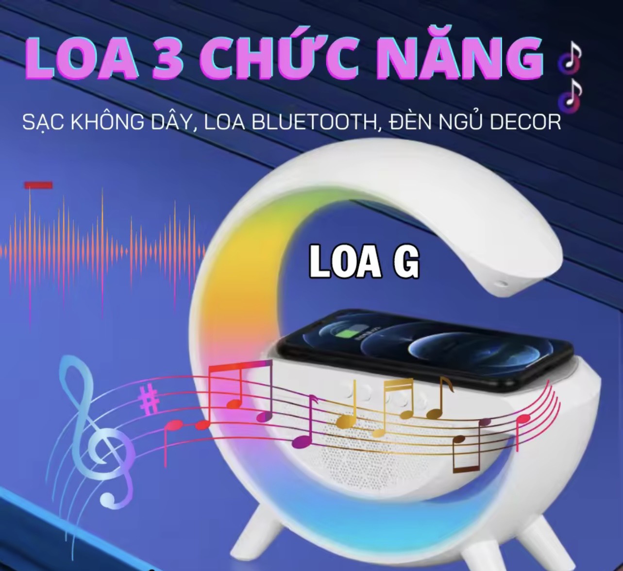 Loa Bluetooth Thông Minh Không Dây Đa Năng, Đa Chế Độ Ánh Sáng, Tích Hợp 4 Chức Năng Sạc Tích Điện Không Dây