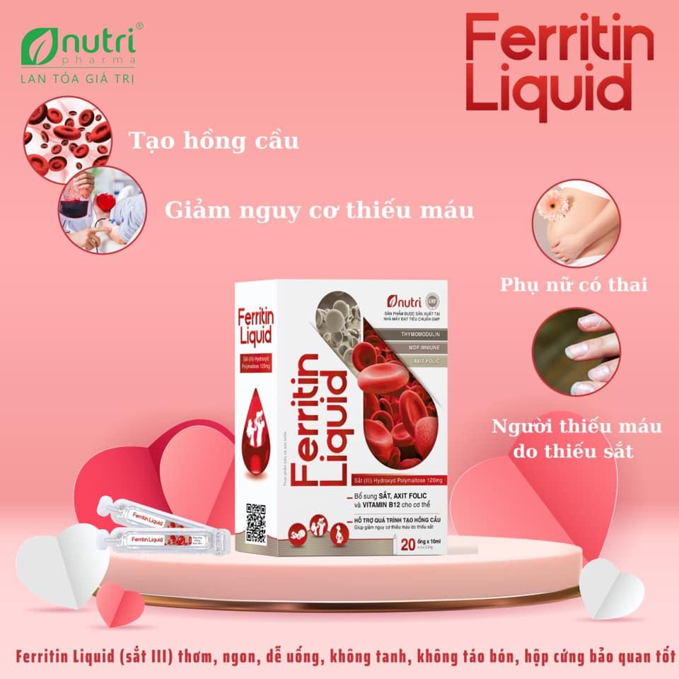 Ferritin Liquid – Bổ sung sắt, Hỗ trợ giảm nguy cơ thiếu mãu do thiếu sắt – hộp 20 ông – NUTRI – Đức Long