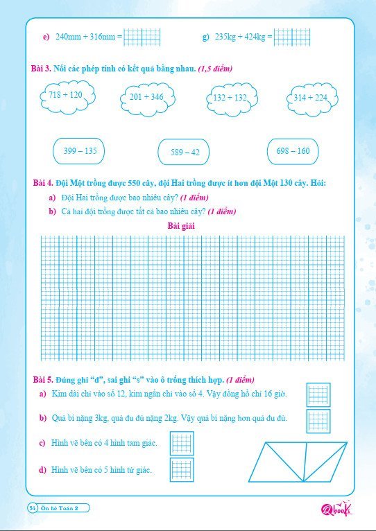 Bộ ÔN HÈ Lớp 2 (Toán + Tiếng Việt) - Dành cho học sinh lớp 2 lên lớp 3 - Theo chương trình SGK mới nhất