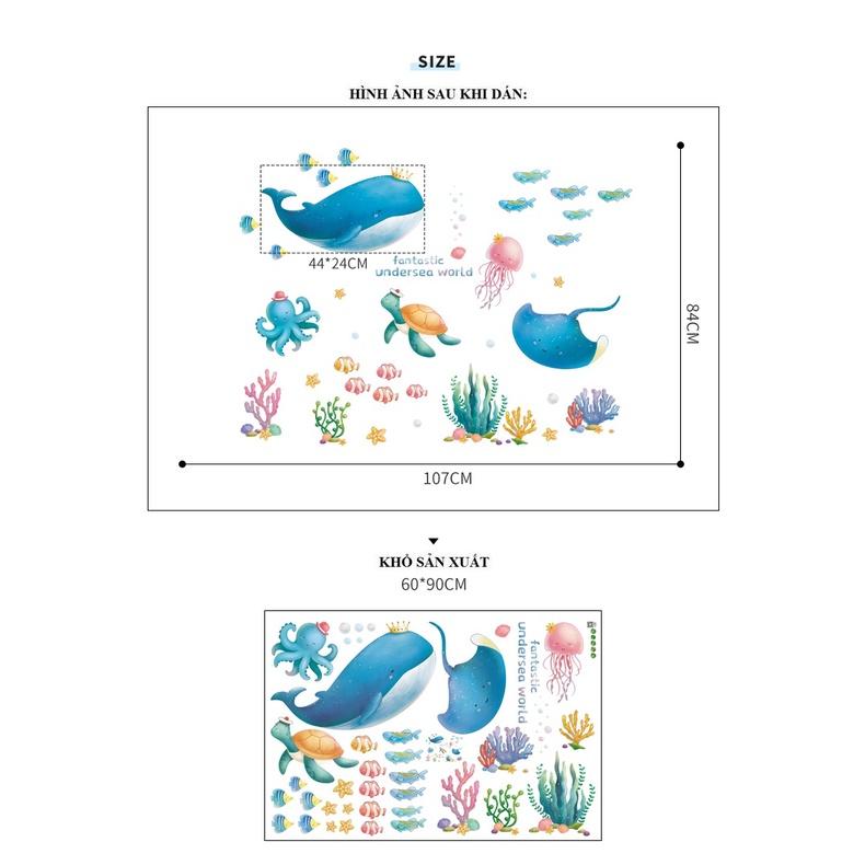 Decal dán tường trang trí phòng bé, dán nhà tắm THẾ GIỚI ĐẠI DƯƠNG - Tranh dán tường