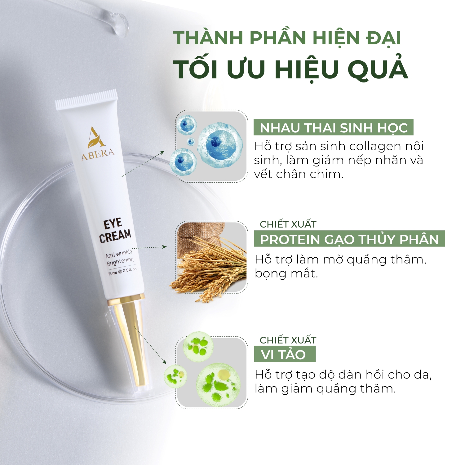 [COMBO 3] Kem Mắt Abera 15ml - Giúp Giảm Thâm Mắt, Bọng mắt, Nếp Nhăn, Làm Trắng Sáng Da Vùng Mắt