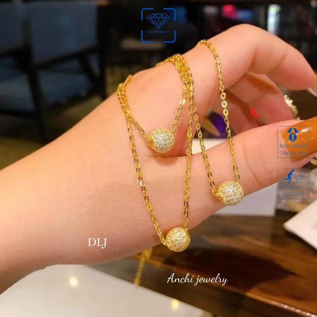 Vòng cổ nữ mặt cầu bạc thật mạ vàng thời trang, Anchi jewelry