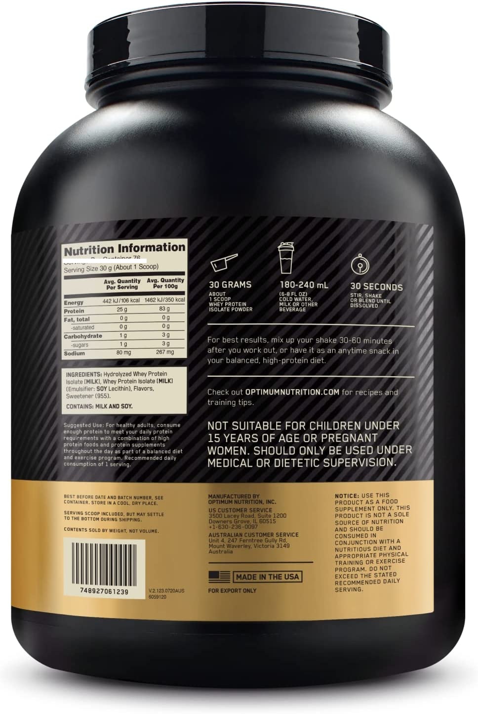 Thực Phẩm Bổ Sung Optimum Nutrition Gold Standard 100% Isolate 3lb -44 servings