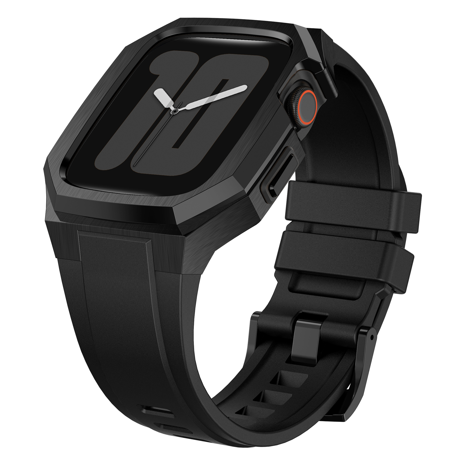 Ốp Case Vỏ Thép Không Gỉ bảo vệ tích hợp dây đeo Fluororubber cho Apple Watch Series 4/5/6/7/8/9/SE1,2 Size 44mm/45mm - Hàng Chính Hãng
