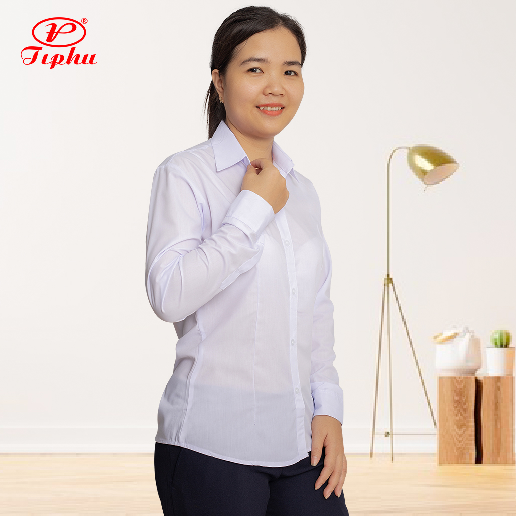 Áo sơ mi nữ trắng tay dài, đồng phục học sinh, chất liệu KT Silk mềm mại, form dáng căn bản