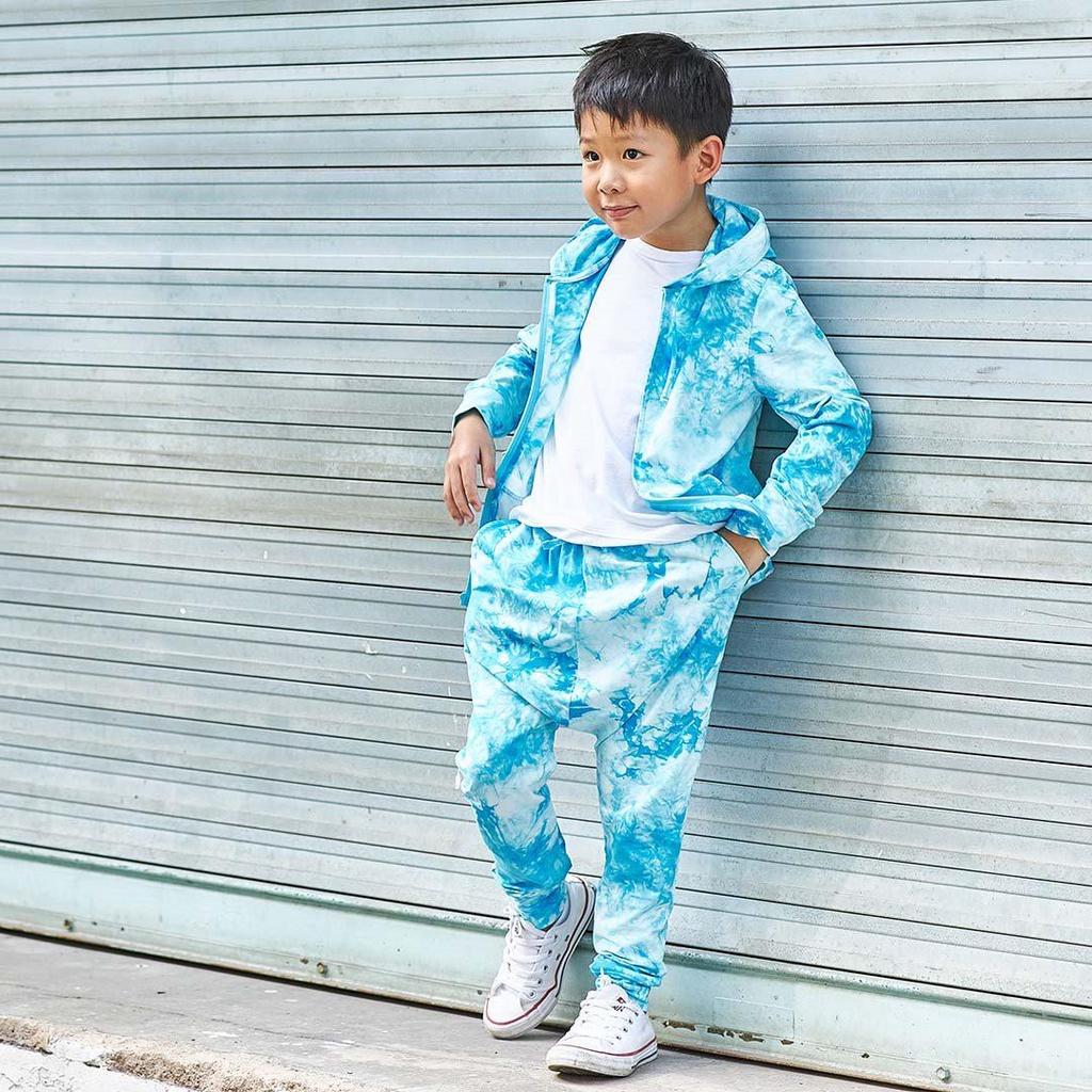 Áo khoác có nón bé trai bé gái 6 - 8 tuổi vải cotton màu xanh dương họa tiết vệt loang TJKT2-1538 | OETEO One of A Kind