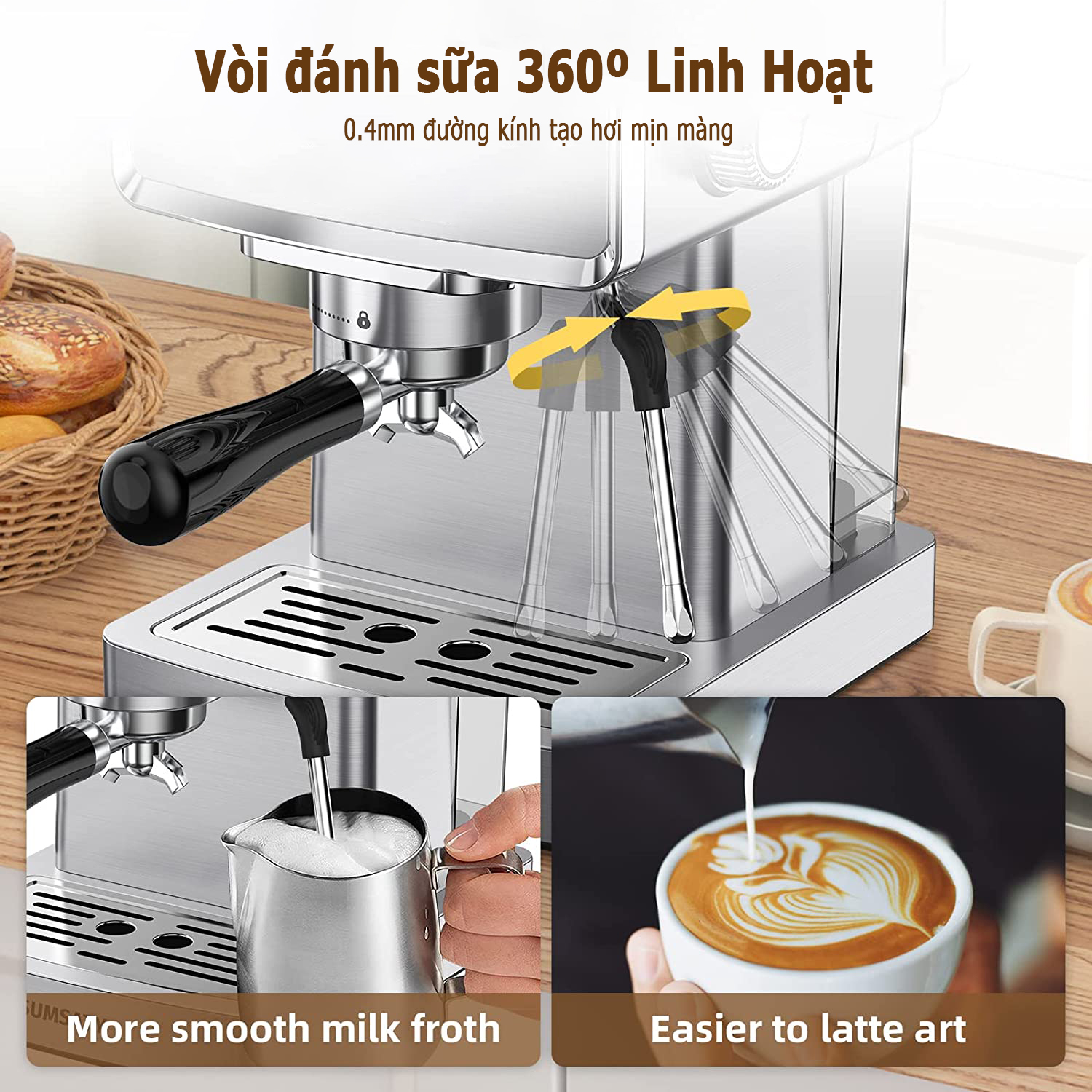 Máy Pha Cà Phê Espresso CF05 HIGH TECH GATE EM3212 Kiểm Soát Nhiệt PID Chính Xác, Làm Nóng Nhanh, Tự Động Mini Nhỏ Gọn Gia Đình, Văn Phòng, Hàng Chính Hãng