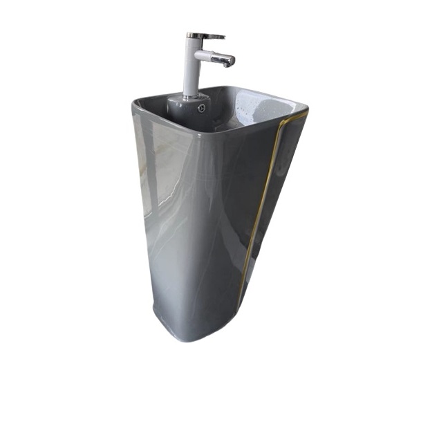 Lavabo đặt sàn kiểu trụ đứng xám viền vàng và các màu khác để lựa chọn