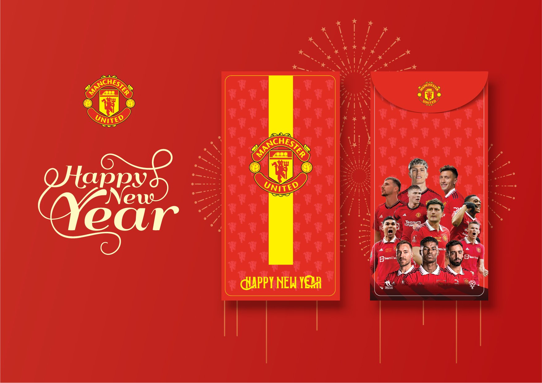 COMBO 10 Bao Lì Xì Năm Mới 2024 Giáp Thìn (FC Manchester United) 8X16cm – Đẹp - Ý Nghĩa