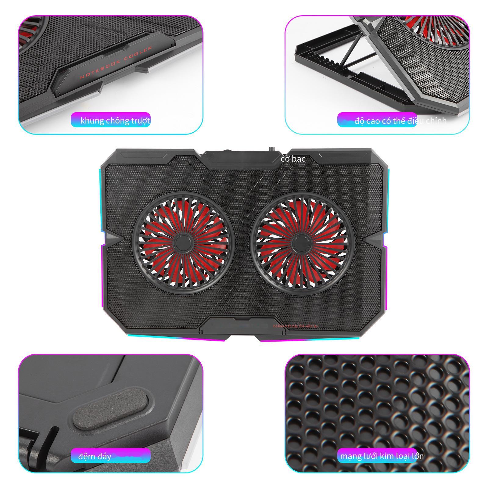 Bộ tản nhiệt máy tính xách tay kiểu mới nhất với quạt tăng áp kép đế làm mát máy tính xách tay RGB giá đỡ tấm làm mát máy tính xách tay chơi game