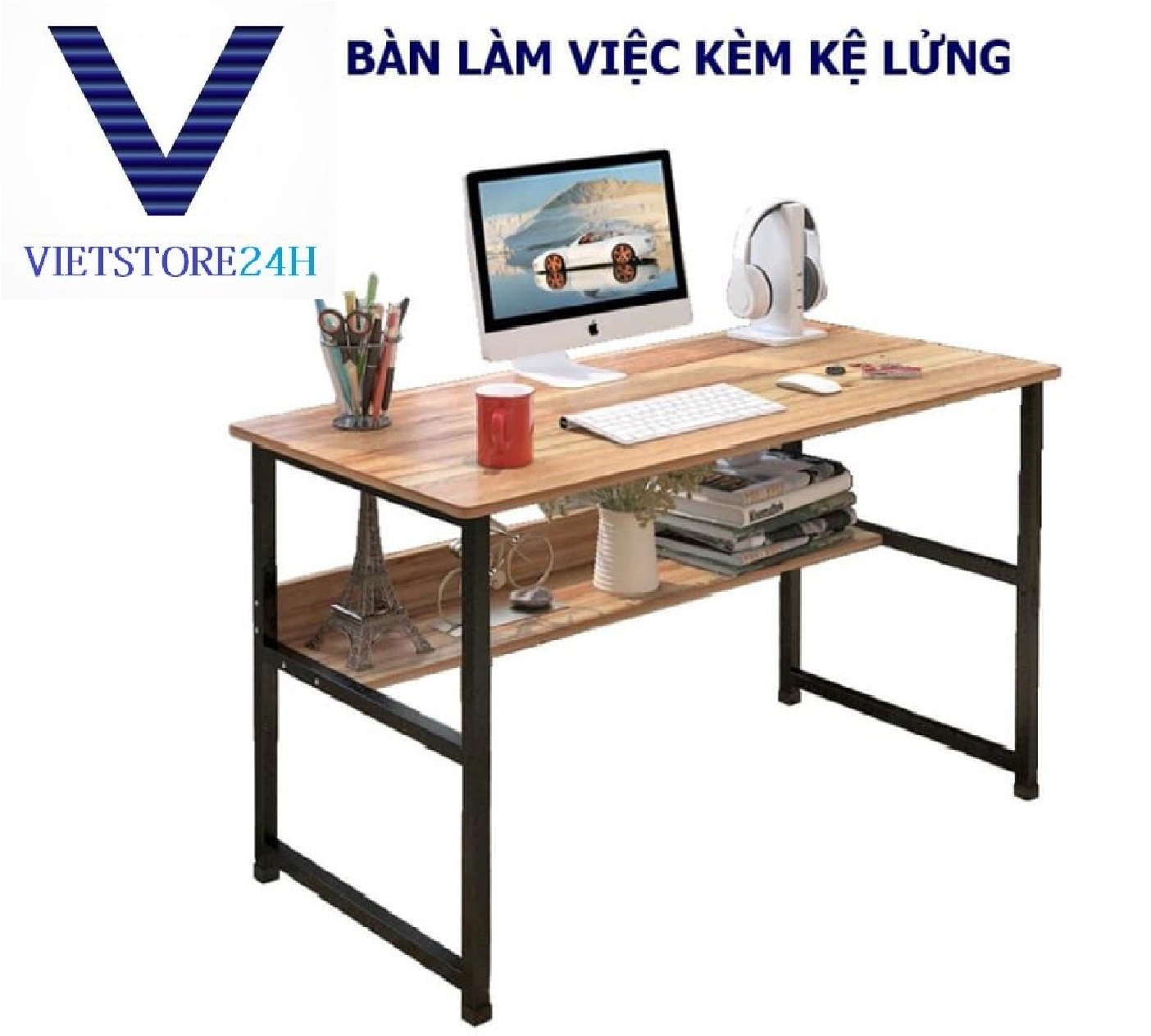 Bàn Gỗ Làm Việc Kèm Kệ Lững 80cm VT - Màu Ngẫu Nhiên