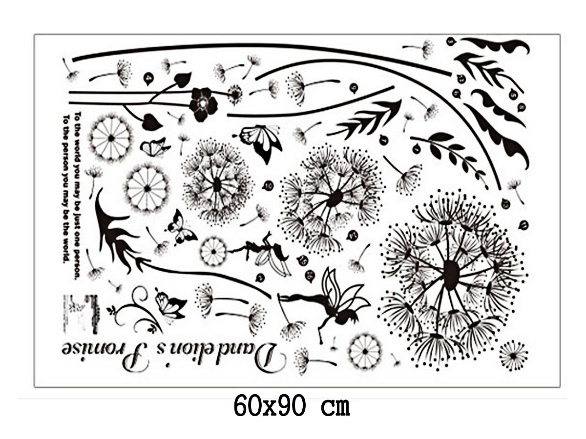 Decal dán tường hoa bồ công anh đen mới