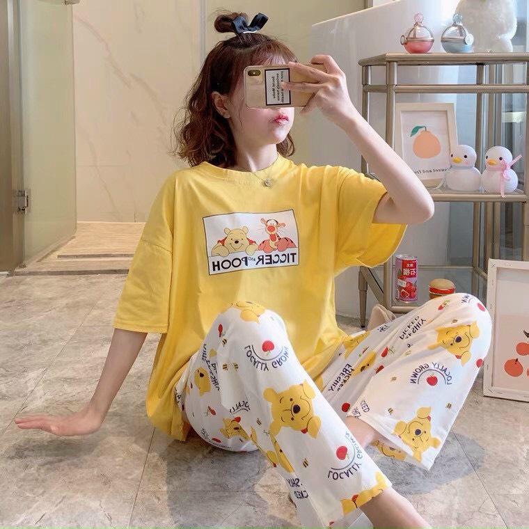 Đồ bộ nữ, Đồ bộ thu đông, Đồ bộ mặc ở nhà cho nữ, Đồ bộ ngủ thun dành cho nữ in hình TICCER AND POOH cực hot