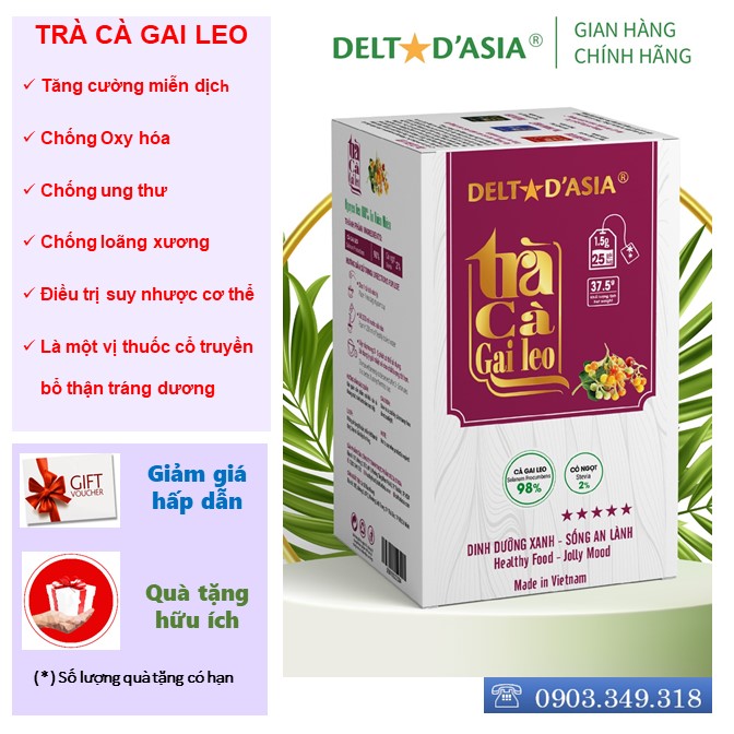 TRÀ CÀ GAI LEO Hộp - Delta D'Asia Giải độc tố, Chống viêm gan và ngăn ngừa Oxy hoá (25 túi x 1,5 g)