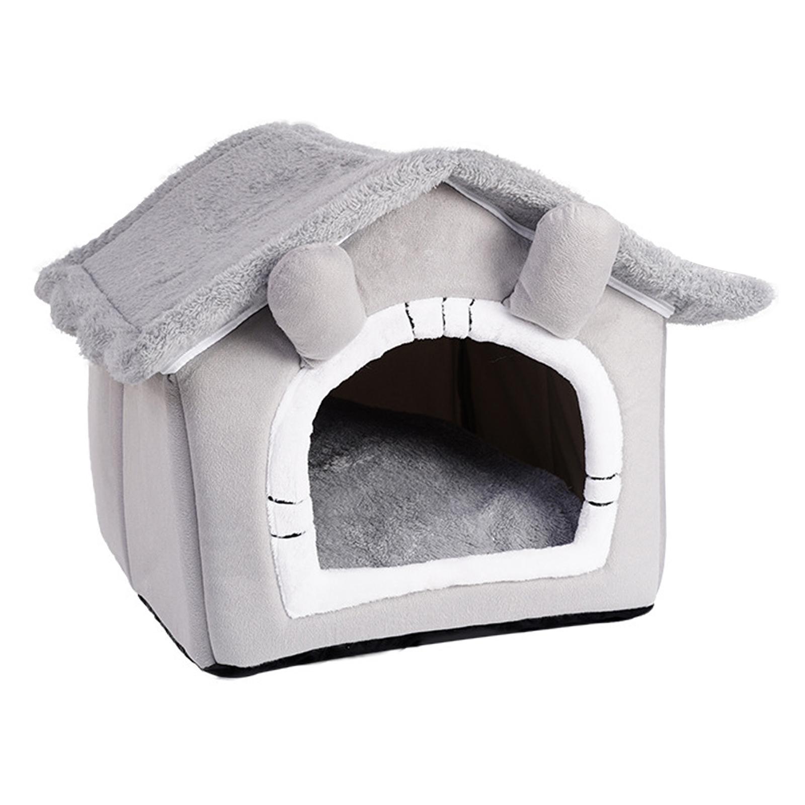 Warm Cave Sleeping Bed Puppy Nest for Cats and Small Dogs, Light Gray