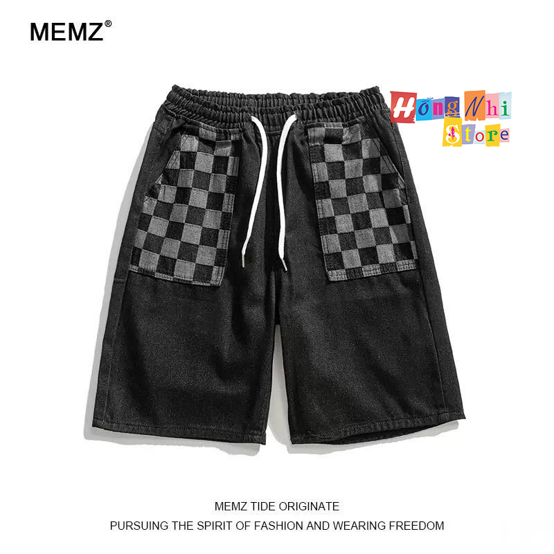 Quần Short Jean Đùi Nam Caro Chun Thun Ống Rộng Ulzzang - MM