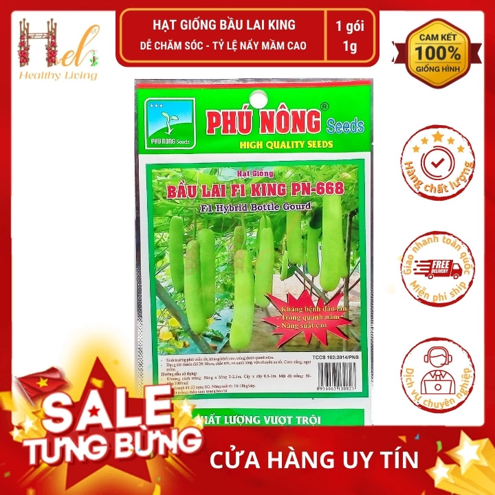 Hạt Giống Bầu Lai King F1 Sai Trái, Dễ Trồng - Trồng Rau Xanh Rau Sạch Bằng Đất Sạch, Mùn Dừa, Phân Bón Hữu Cơ - Phú Nông