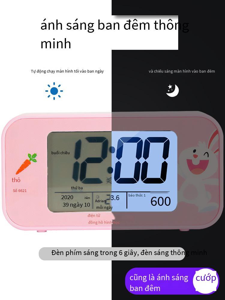 Phong cách mới nhất có thể sạc lại đồng hồ báo thức học sinh mới đồng hồ đầu giường báo thức điện tử thông minh phát sáng phim hoạt hình đồng hồ đặc biệt của trẻ em