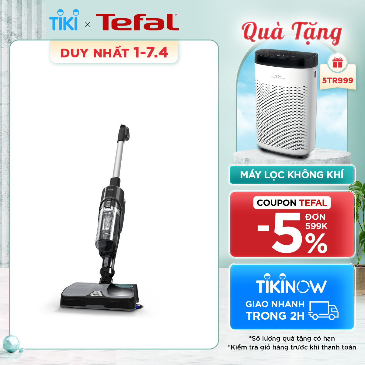 [MỚI RA MẮT] Máy hút bụi &amp; lau sàn không dây Tefal X-Combo GF3039KO - Hàng chính hãng