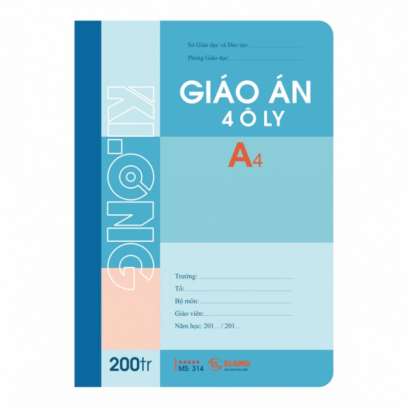 Sổ giáo án 4 Ô ly A4, 120 trang Klong, MS 314