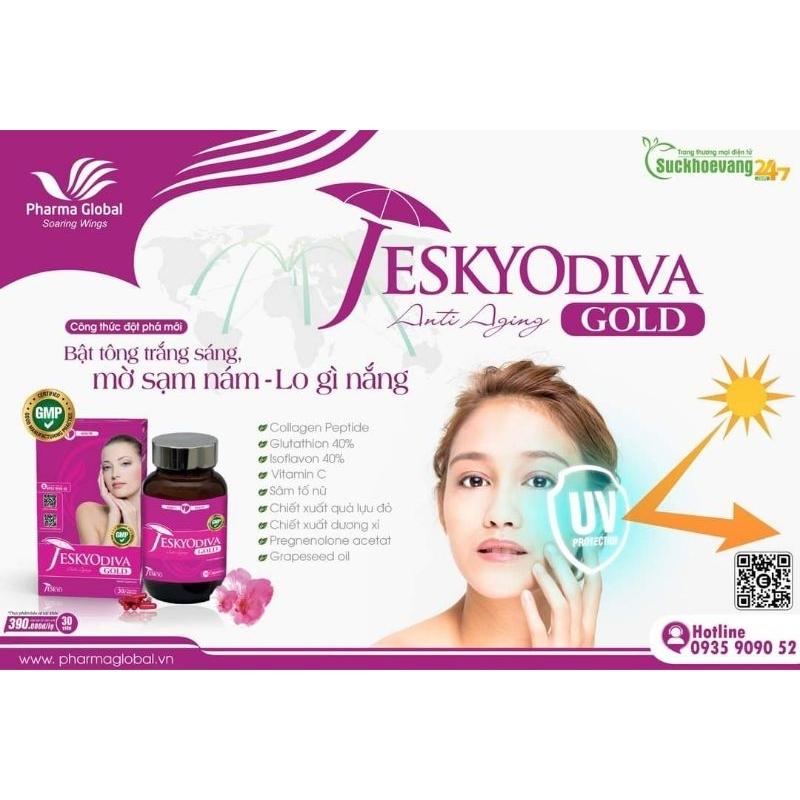 VIÊN UỐNG  ĐẸP DA JESKYODIVA GOLD - Hộp 60 viên. Ngăn ngừa lão hóa, sáng mịnh làn da, giảm nhăn + nám làm da sáng đẹp