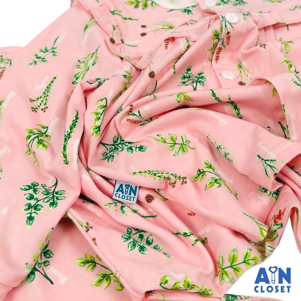 Bộ quần áo Dài bé gái họa tiết Lá Nguyệt Quế nền hồng thun cotton - AICDBGELVYT0 - AIN Closet