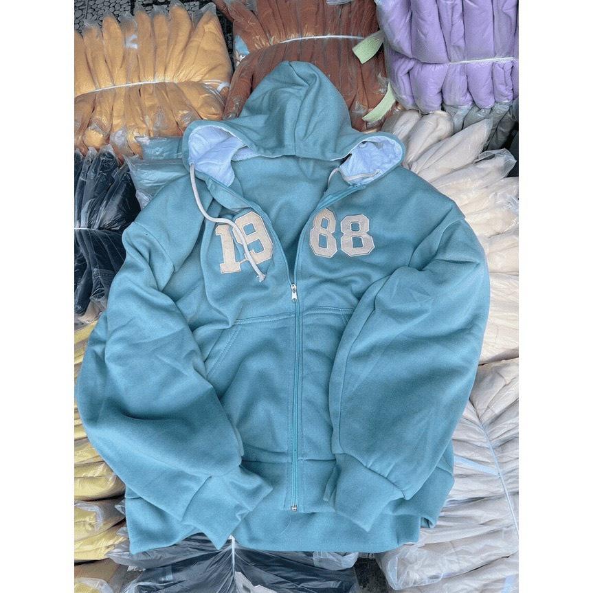 ÁO KHOÁC HOODIE KHÓA KÉO NỮ VẢI NỈ DÀY FORM RỘNG TAY PHỒNG , ÁO HOODIE NỈ NGOẠI 1988