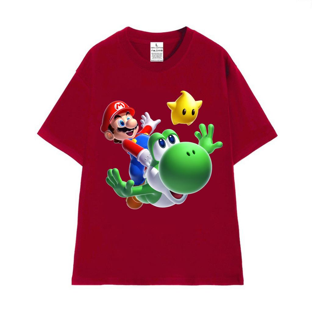 Cao cấp - Áo thun tay lỡ unisex nam nữ oversize Super Mario khủng long Yoshi BND43