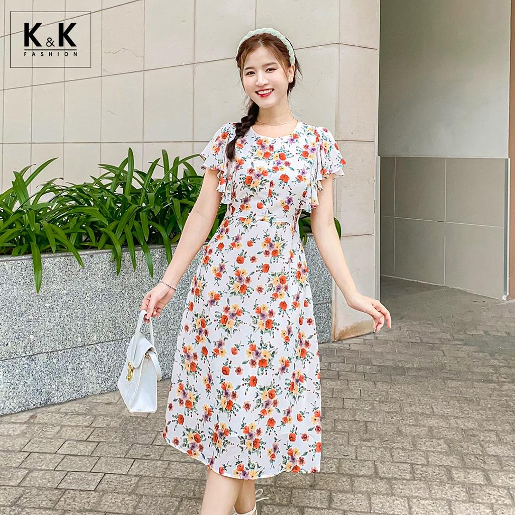 Đầm Xòe Hoa Công Sở Tay Cánh Tiên K&amp;K Fashion KK118-37 Chất Liệu Tằm Ý