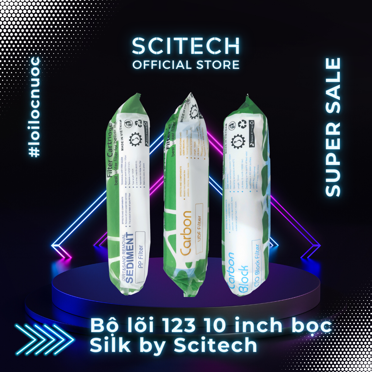 Bộ lõi số 1,2,3 10 inch by Scitech - Dùng cho máy lọc nước RO, bộ lọc thô - Hàng chính hãng